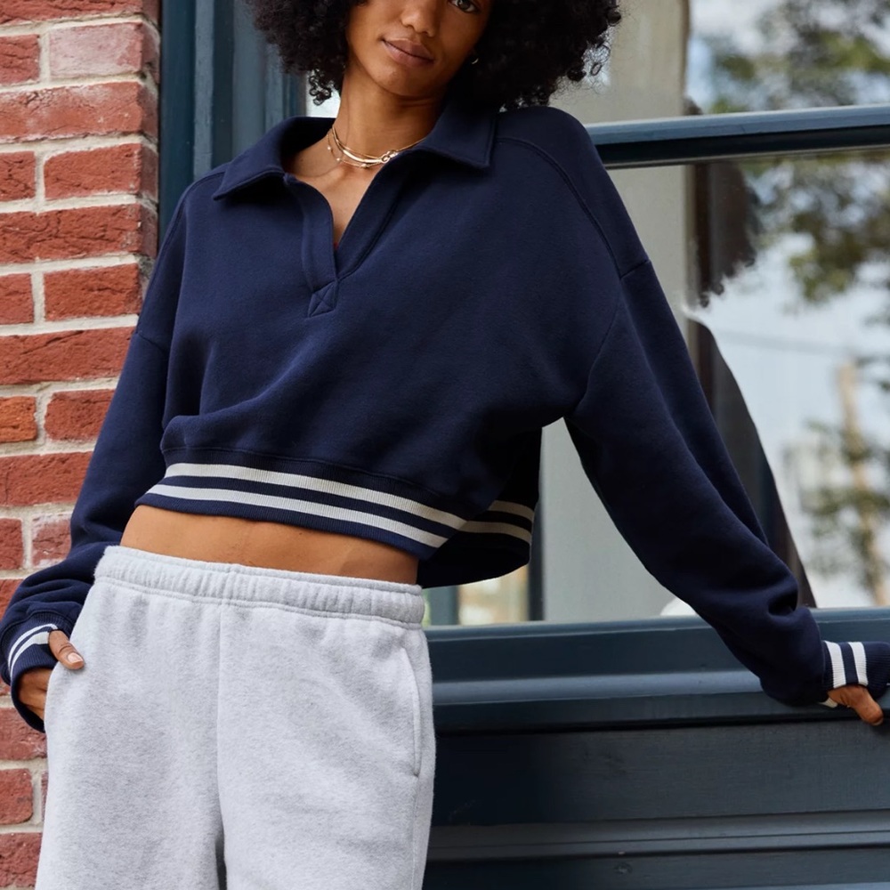 Offline by Aerie cloud fleece polo - collared sweatshirt blue and white stripe